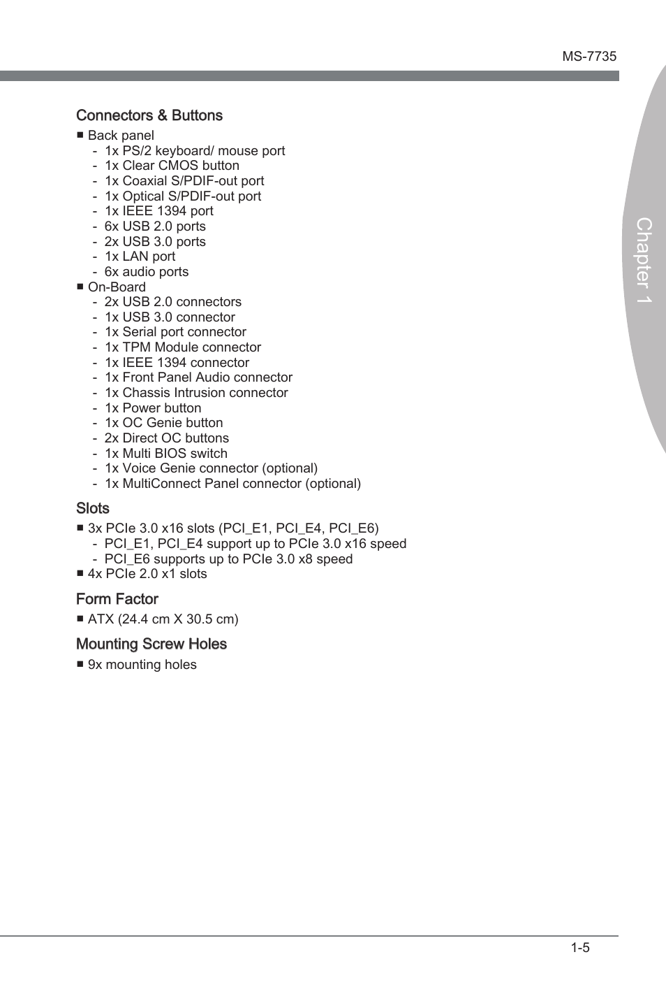 Chapter 1 | MSI X79A-GD45 User Manual | Page 15 / 88