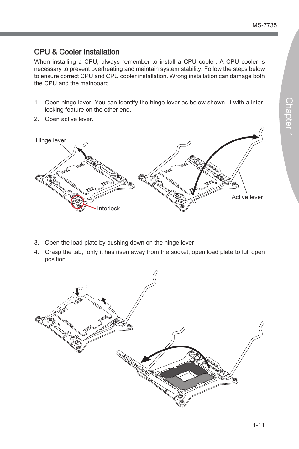 Chapter 1, Cpu & cooler installaton | MSI X79A-GD45 User Manual | Page 21 / 88