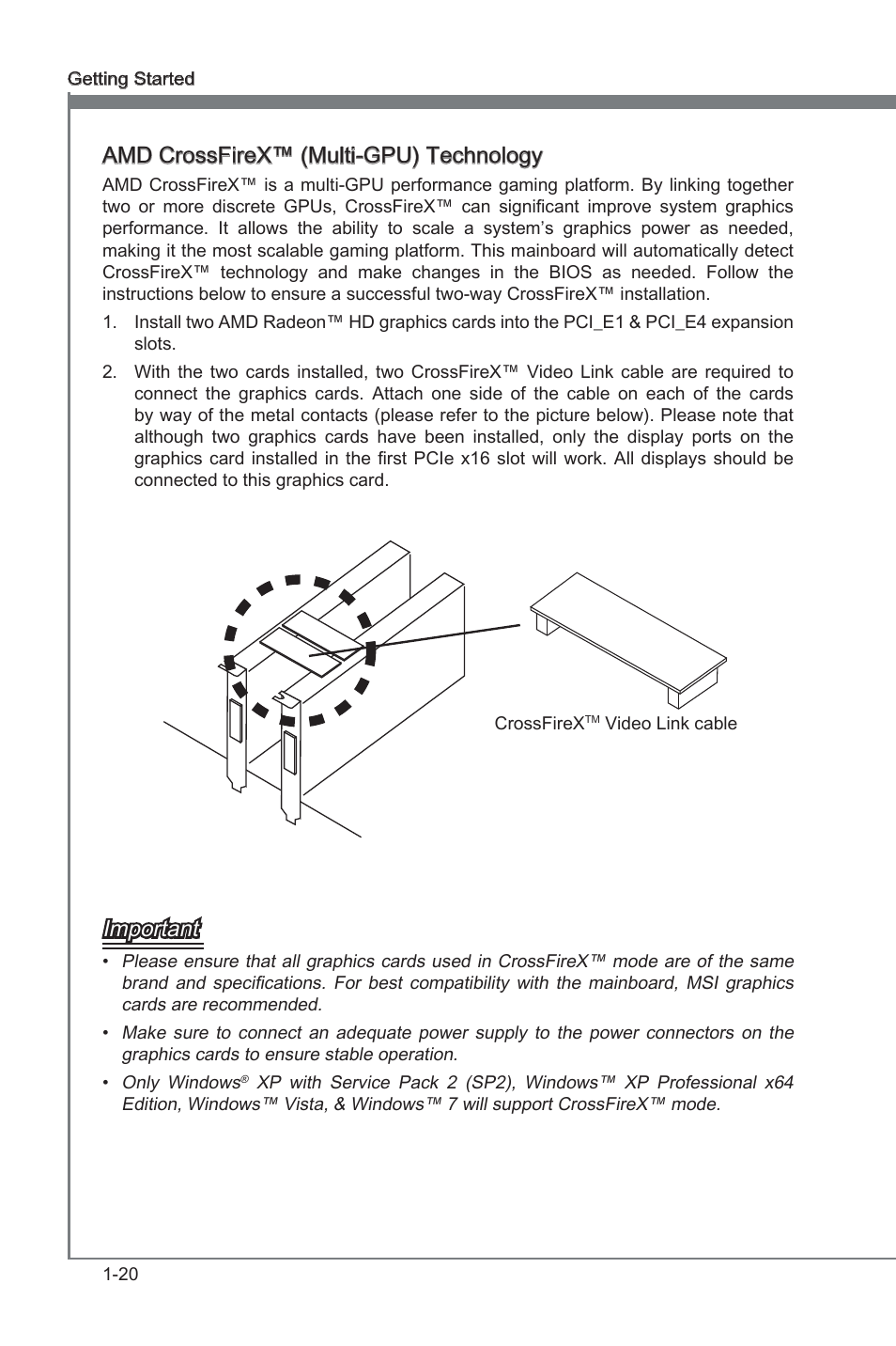 Amd crossfrex™ (mult-gpu) technology, Important | MSI X79A-GD45 User Manual | Page 30 / 88