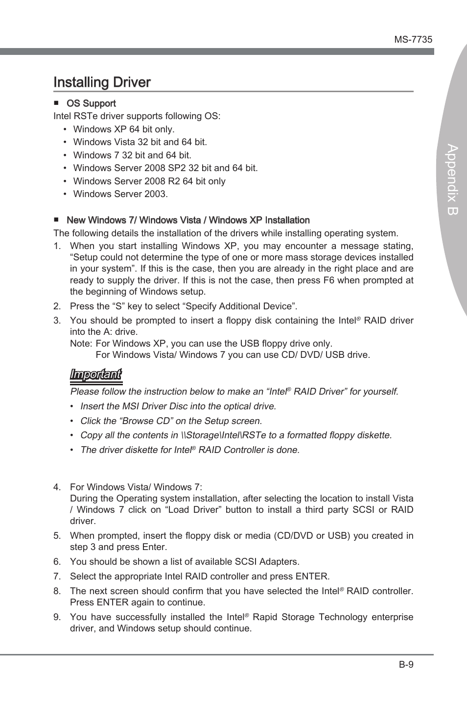 Append x b, Append x b installng drver, Important | MSI X79A-GD45 User Manual | Page 85 / 88