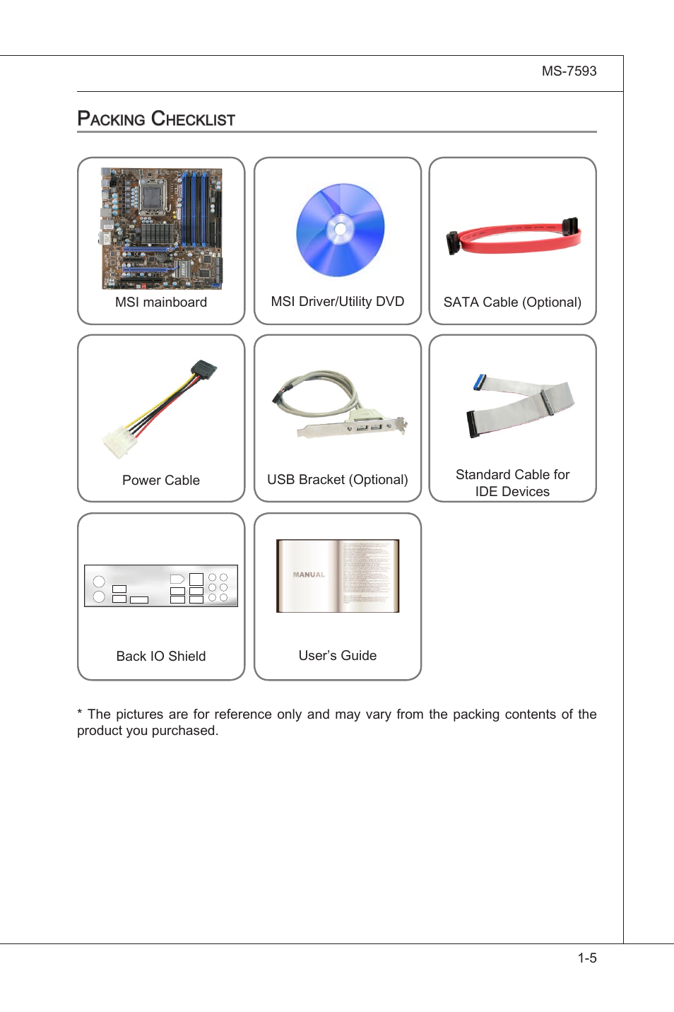 Packing checklist, Packng checklst -5 | MSI X58M User Manual | Page 15 / 104