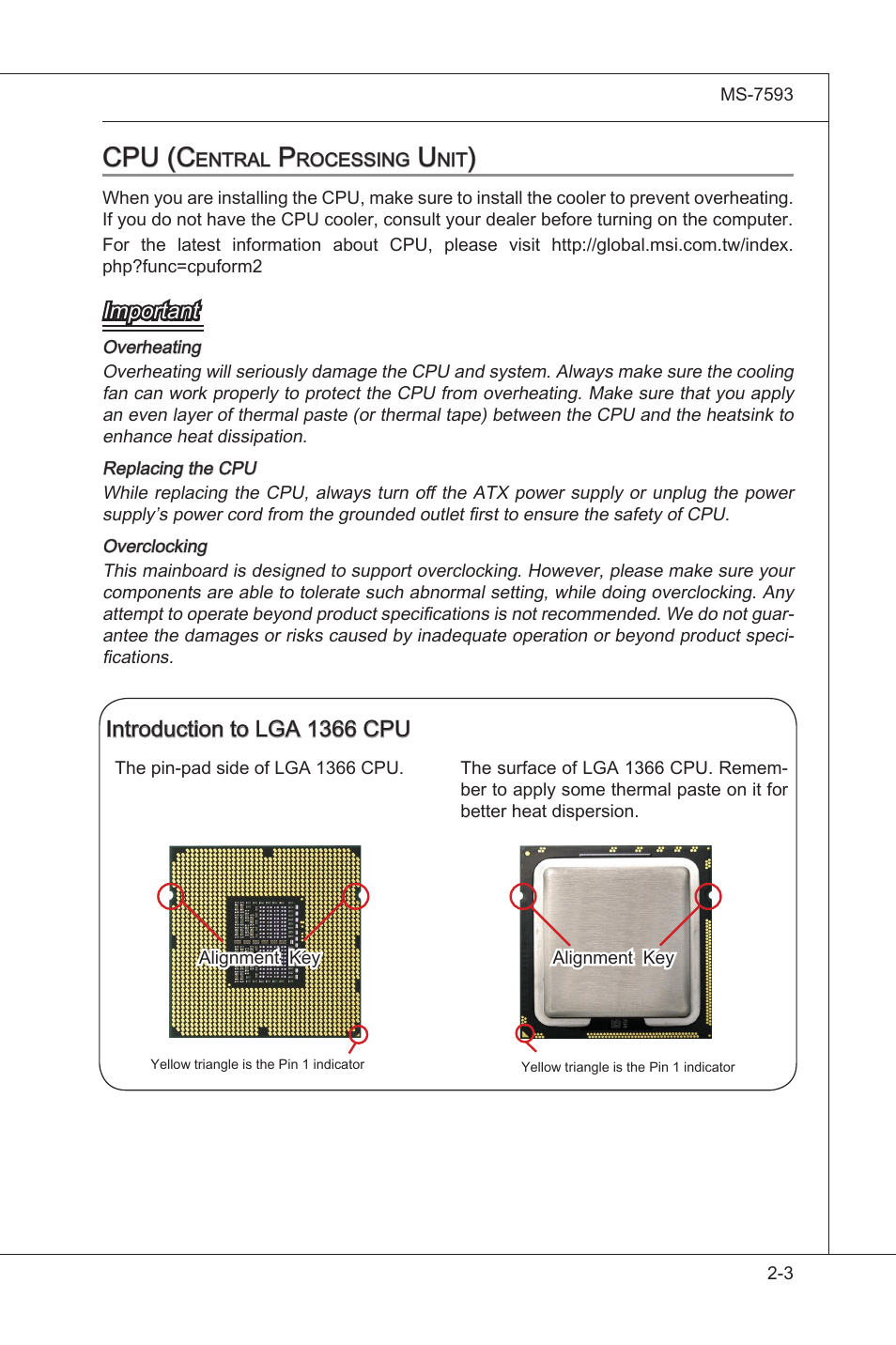 Cpu (central processing unit), Cpu (central processng unt) -3, Cpu (c | Important, Introducton to lga 1366 cpu | MSI X58M User Manual | Page 19 / 104