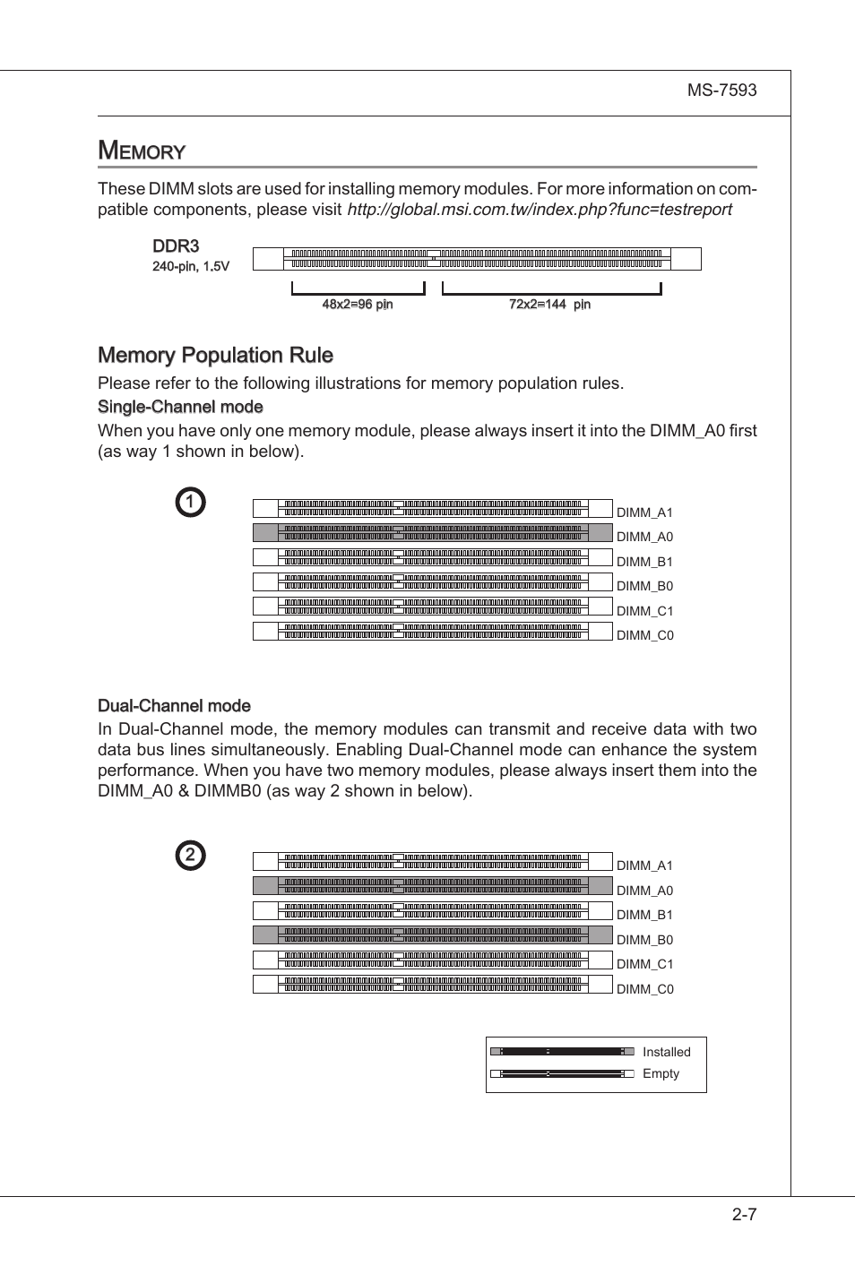 Memory, Memory -7, Emory | MSI X58M User Manual | Page 23 / 104