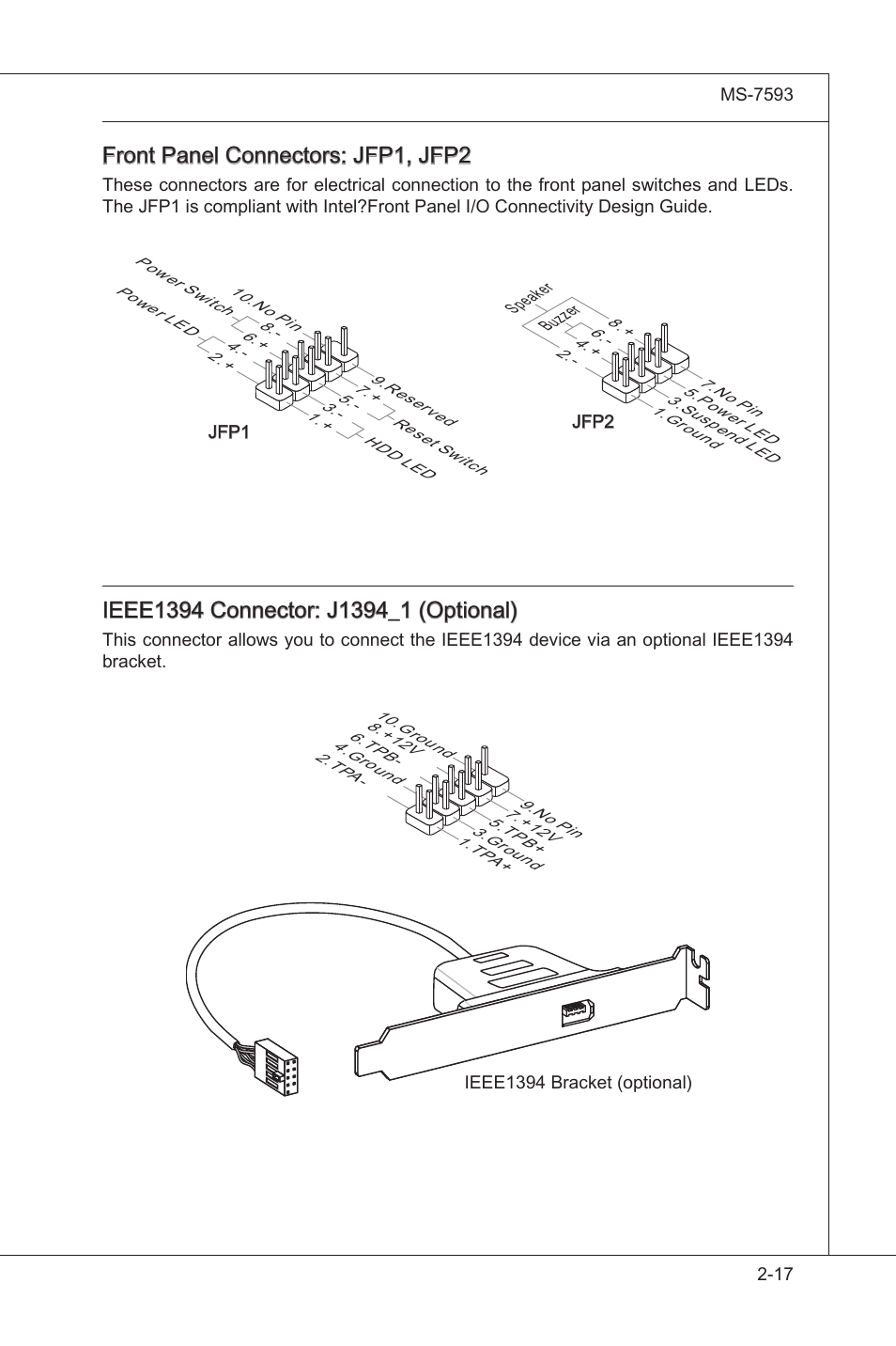 Front panel connectors: jfp1, jfp2 | MSI X58M User Manual | Page 33 / 104