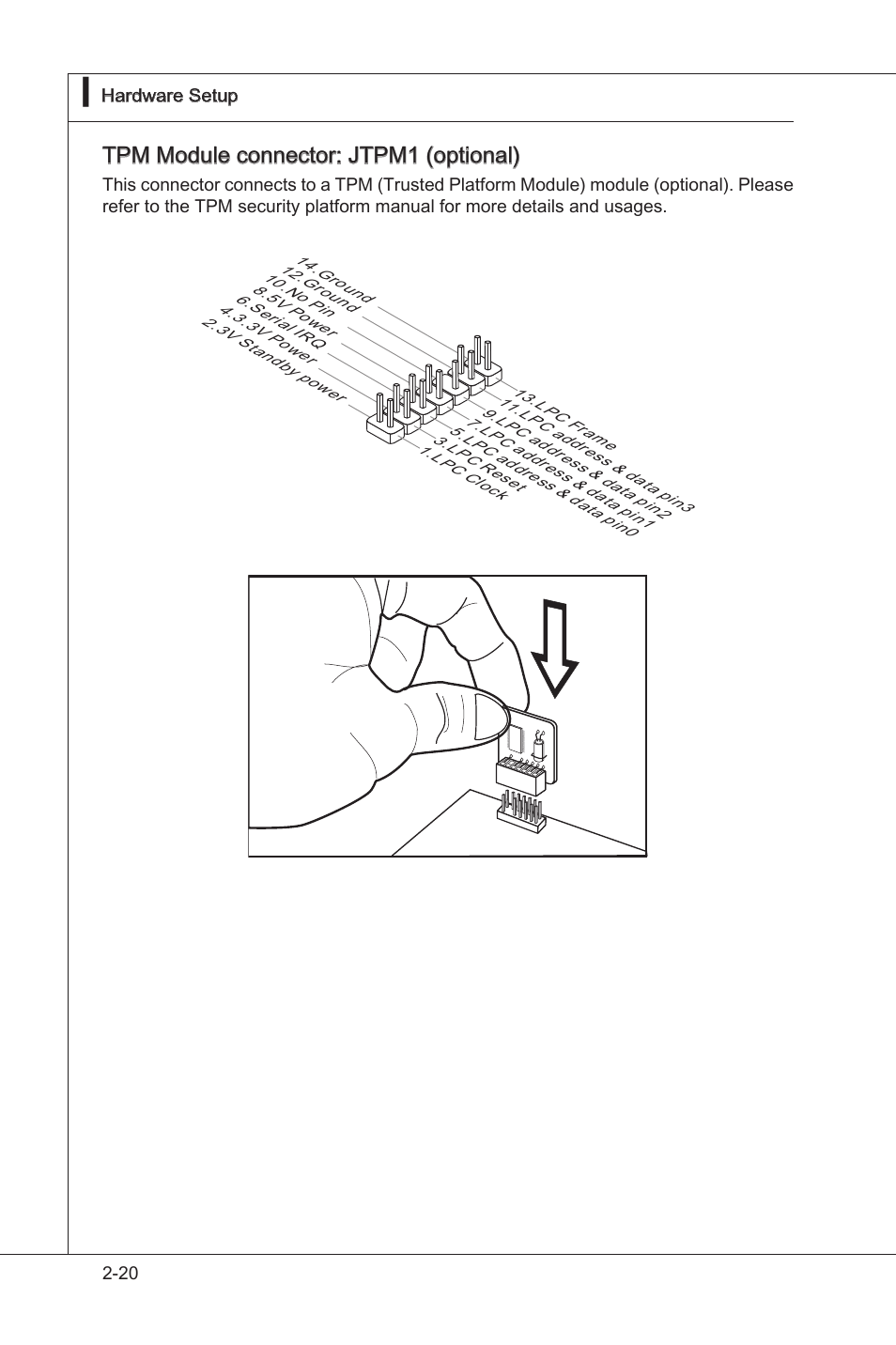 Tpm module connector: jtpm1 (optonal) | MSI X58M User Manual | Page 36 / 104