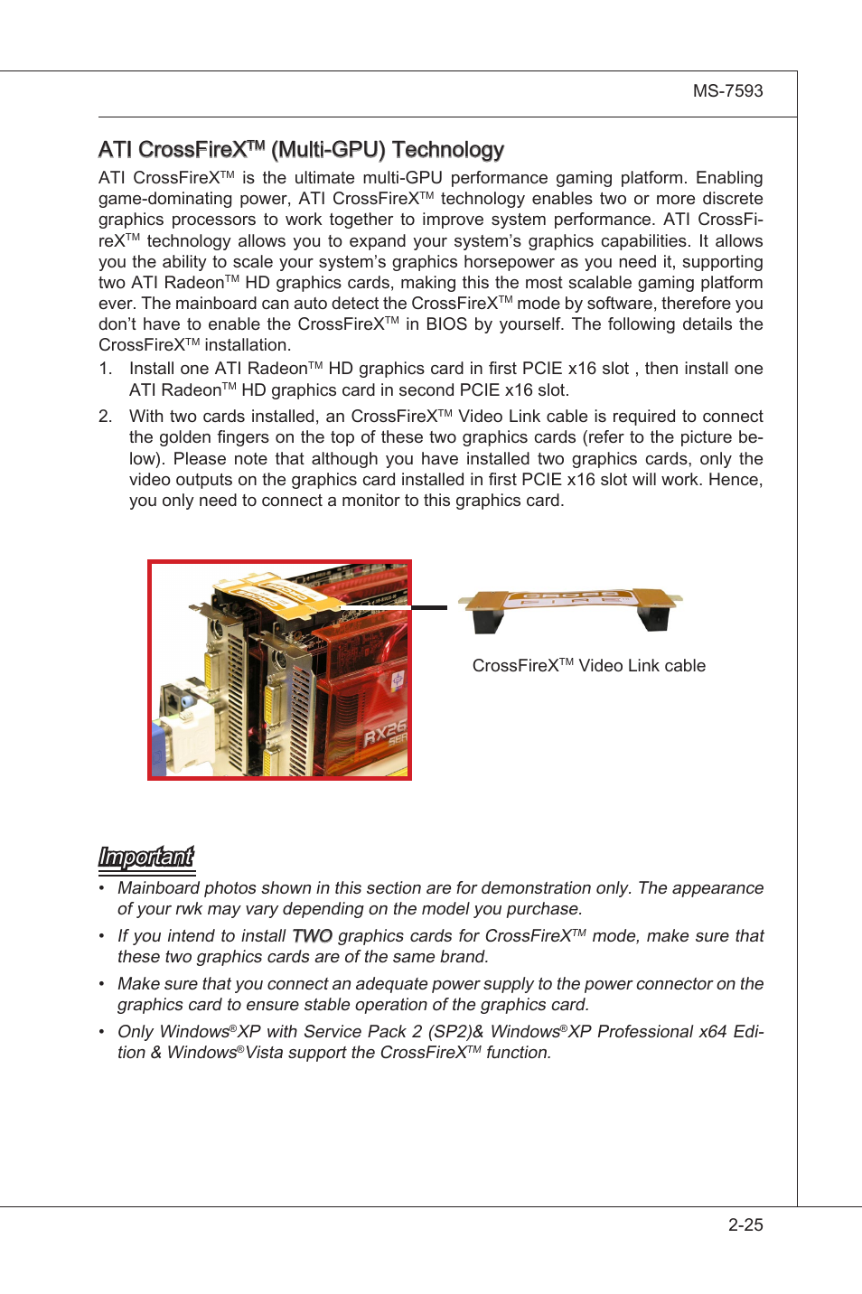 Important, Ati crossfrex, Mult-gpu) technology | MSI X58M User Manual | Page 41 / 104