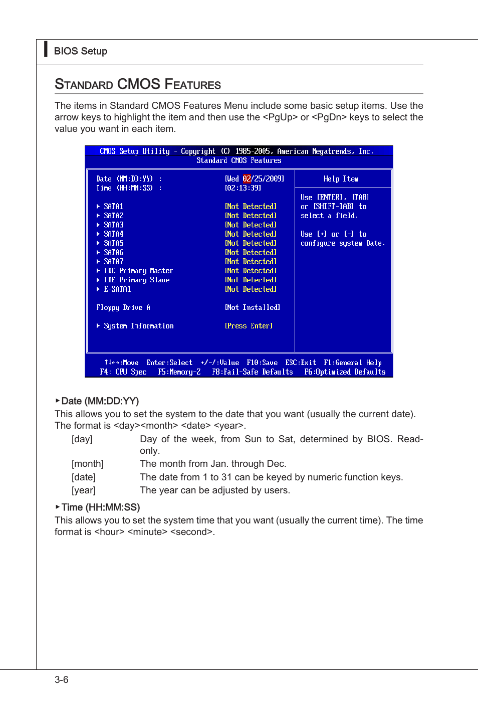 Standard cmos features, Standard cmos features -6, Cmos f | MSI X58M User Manual | Page 52 / 104