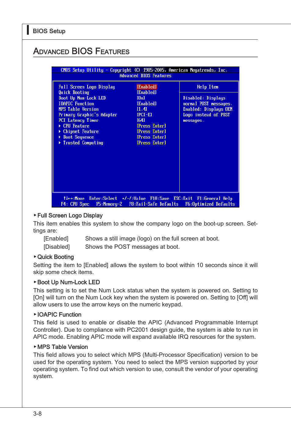 Advanced bios features, Advanced bios features -8, Bios f | MSI X58M User Manual | Page 54 / 104