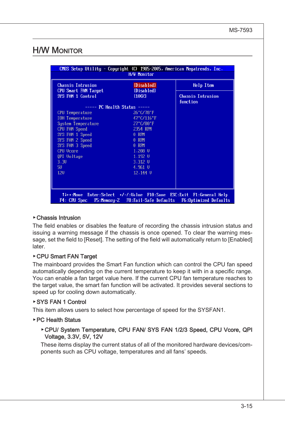 H/w monitor, H/w montor -15, H/w m | MSI X58M User Manual | Page 61 / 104