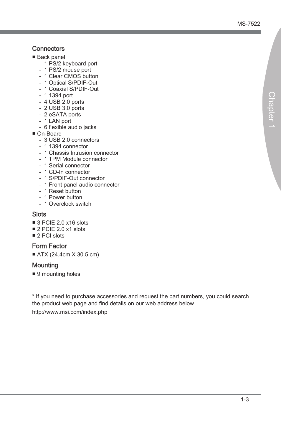 Chapter 1 | MSI X58A-GD65 User Manual | Page 13 / 100