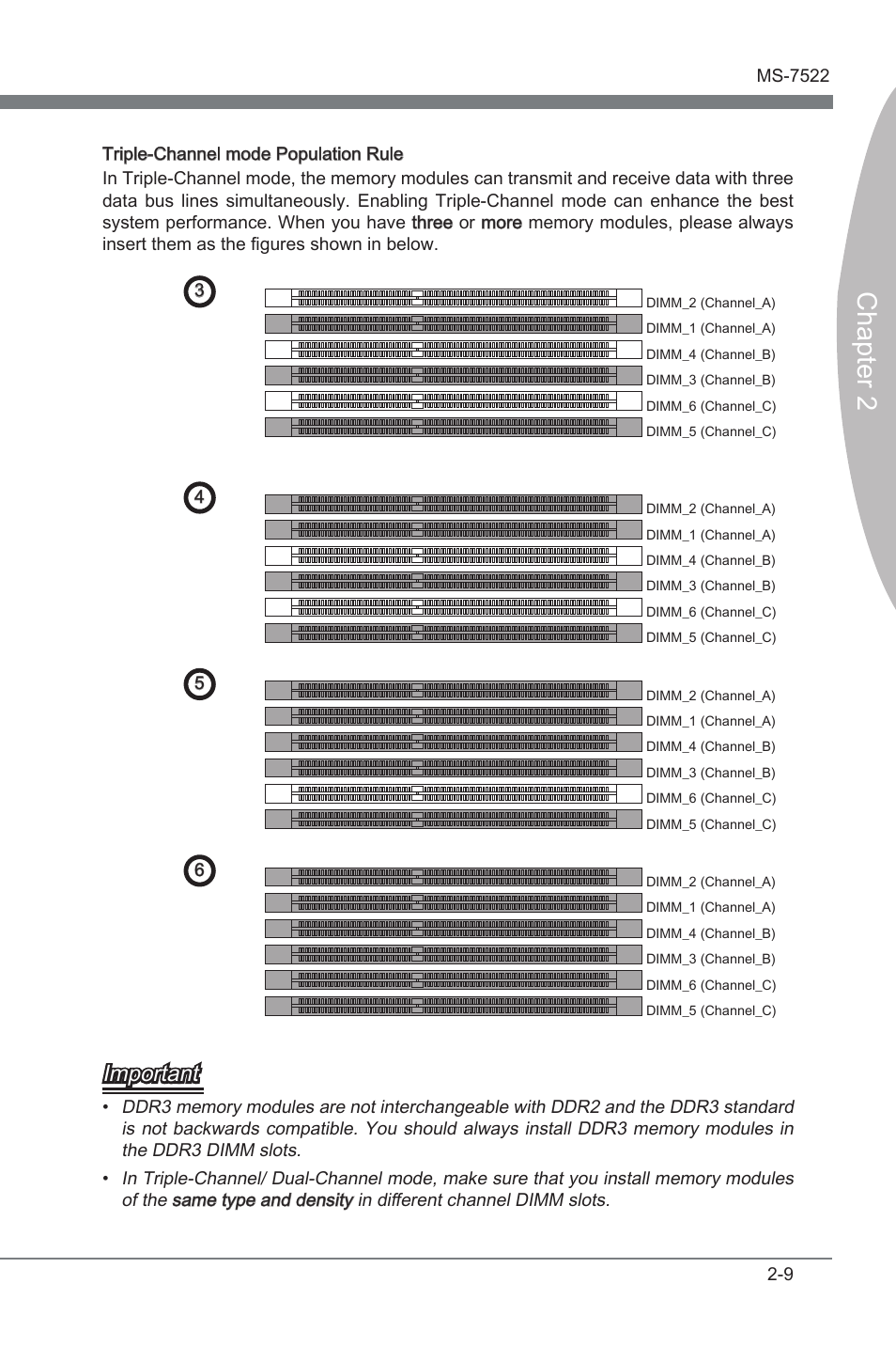 Chapter 2, Important, Hardware setup ms-7522 | MSI X58A-GD65 User Manual | Page 25 / 100