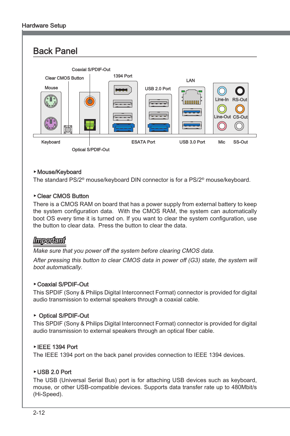 Chapter 2, Chapter 2 back panel, Important | MSI X58A-GD65 User Manual | Page 28 / 100