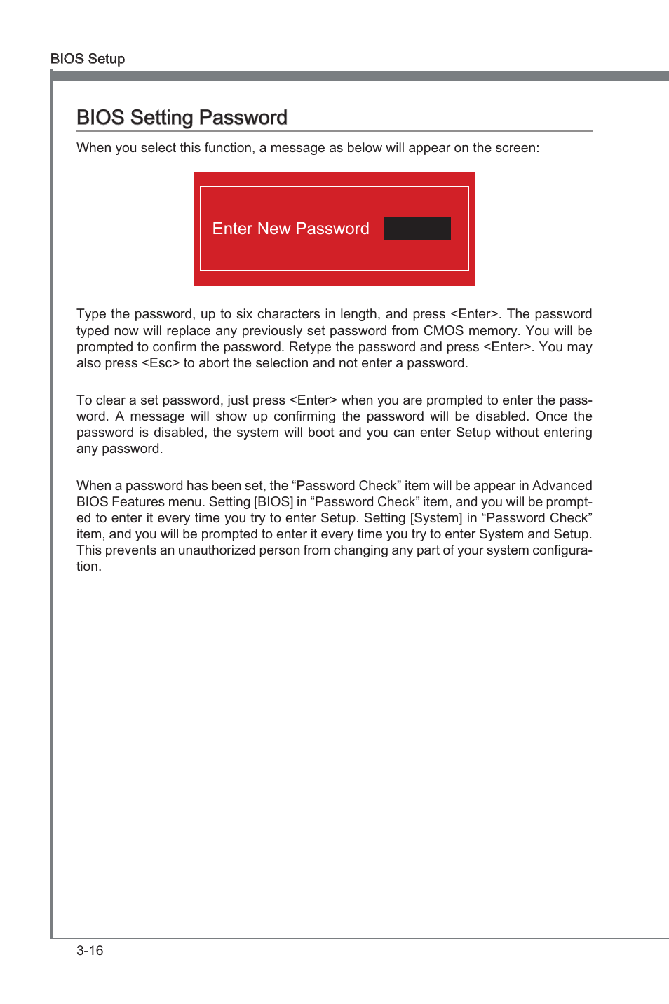 Chapter 3, Chapter 3 bios setting password, Enter new password | MSI X58A-GD65 User Manual | Page 56 / 100