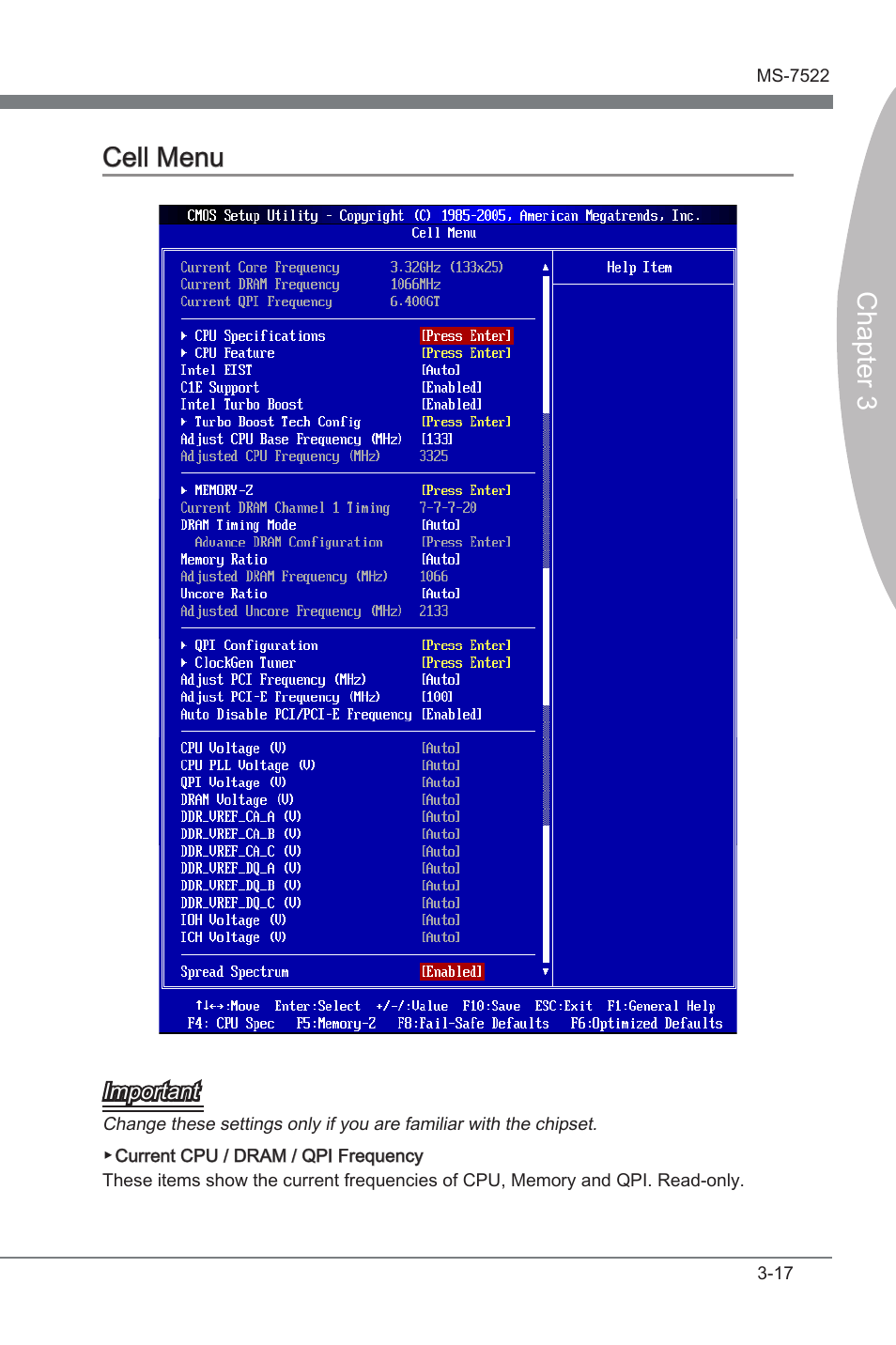 Chapter 3, Chapter 3 cell menu | MSI X58A-GD65 User Manual | Page 57 / 100