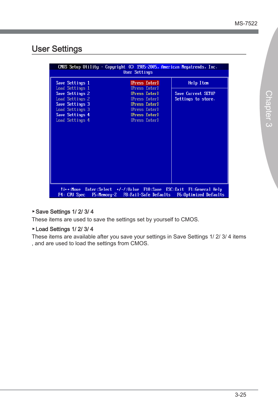 Chapter 3, Chapter 3 user settings | MSI X58A-GD65 User Manual | Page 65 / 100