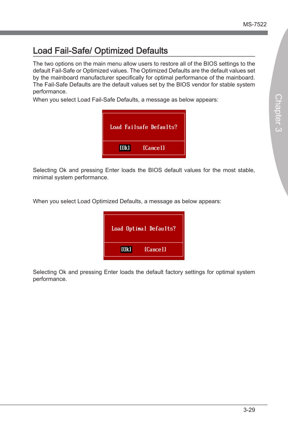 Chapter 3, Chapter 3 load fail-safe/ optimized defaults | MSI X58A-GD65 User Manual | Page 69 / 100