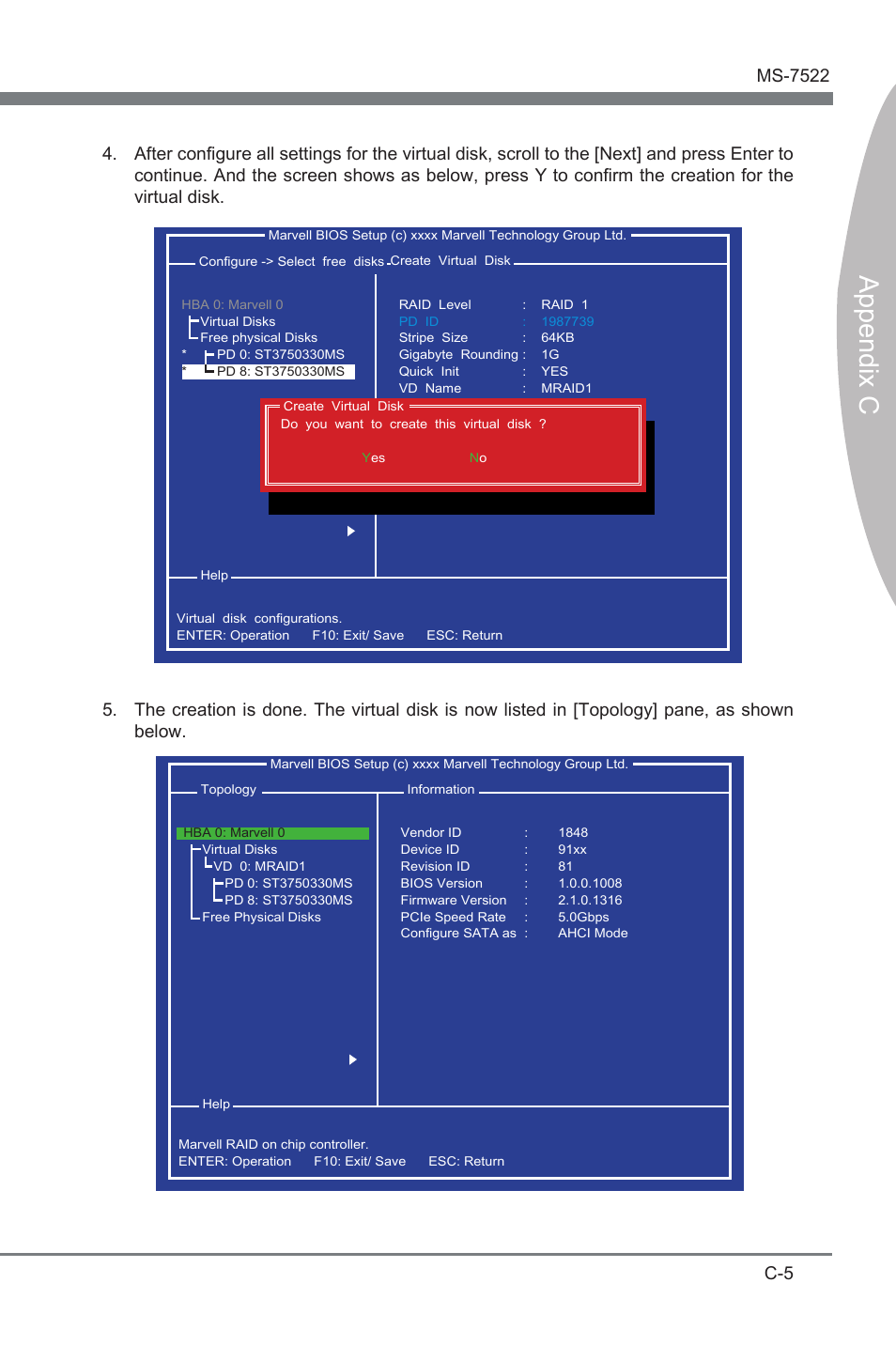 Appendix c, Marvell raid ms-7522 | MSI X58A-GD65 User Manual | Page 95 / 100