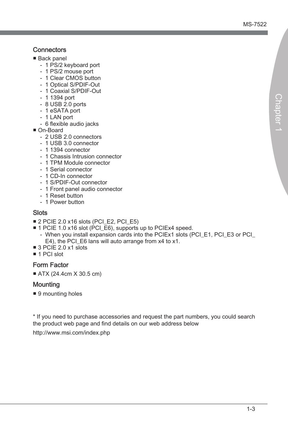 Chapter 1 | MSI X58A-GD45 User Manual | Page 13 / 100