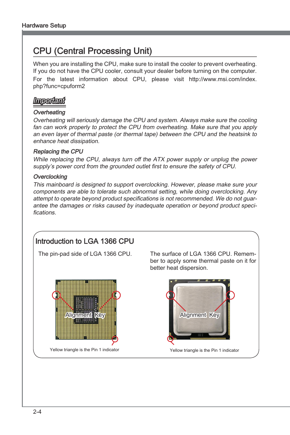 Cpu (central processing unit) -4, Chapter 2, Chapter 2 cpu (central processing unit) | Important, Introduction to lga 1366 cpu | MSI X58A-GD45 User Manual | Page 20 / 100