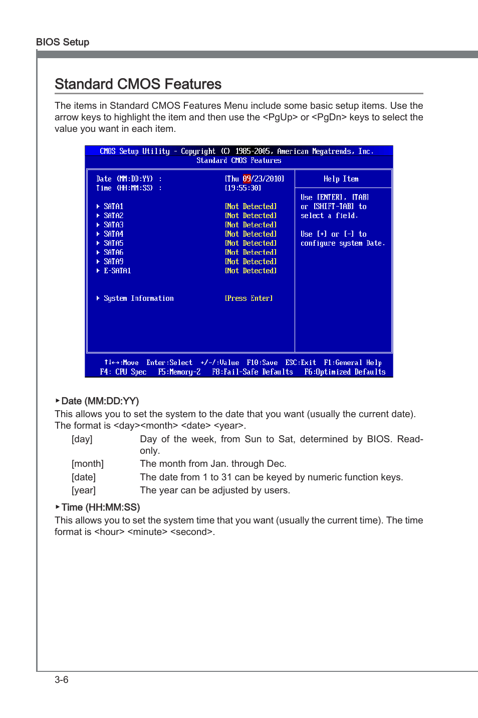 Standard cmos features -6, Chapter 3, Chapter 3 standard cmos features | MSI X58A-GD45 User Manual | Page 46 / 100