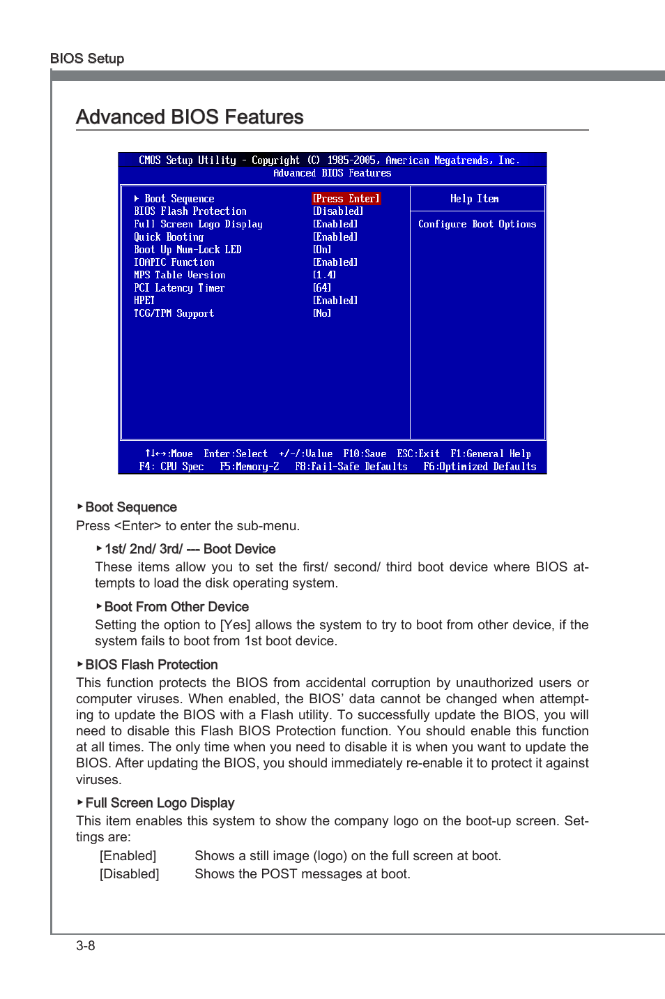 Advanced bios features -8, Chapter 3, Chapter 3 advanced bios features | MSI X58A-GD45 User Manual | Page 48 / 100