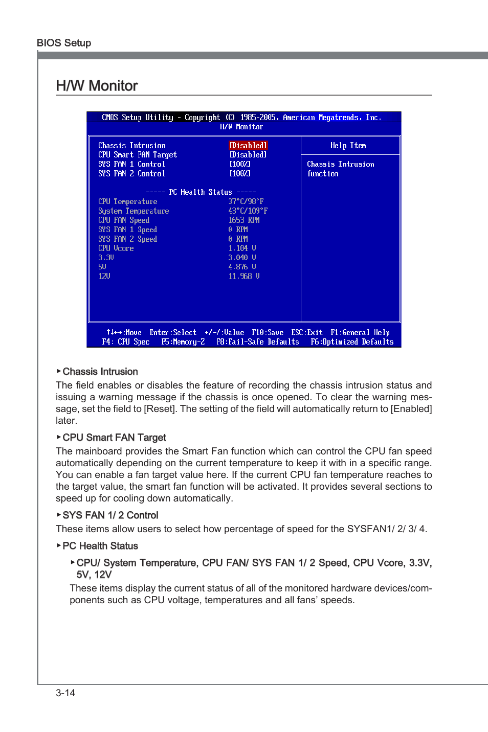 H/w monitor -14, Chapter 3, Chapter 3 h/w monitor | MSI X58A-GD45 User Manual | Page 54 / 100