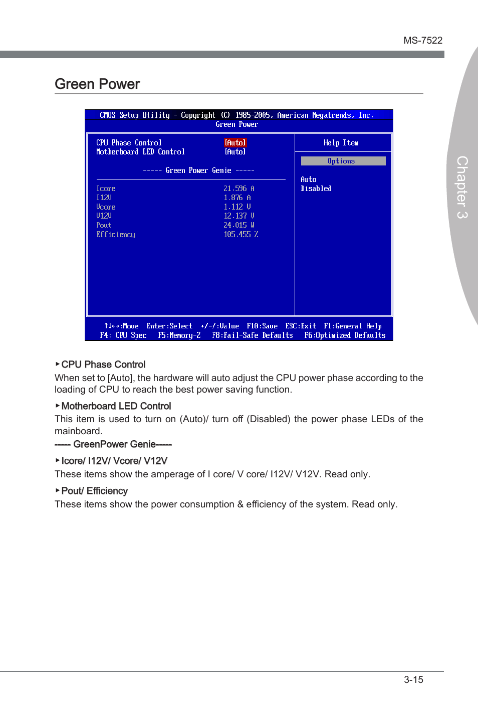 Green power -15, Chapter 3, Chapter 3 green power | MSI X58A-GD45 User Manual | Page 55 / 100