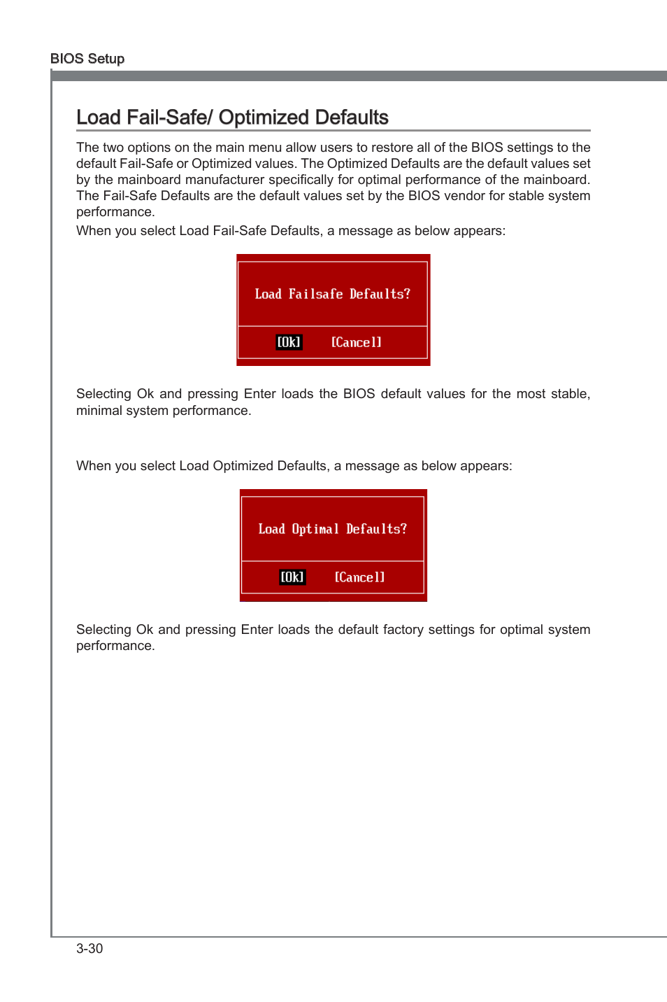 Load fail-safe/ optimized defaults -30, Chapter 3 load fail-safe/ optimized defaults | MSI X58A-GD45 User Manual | Page 70 / 100