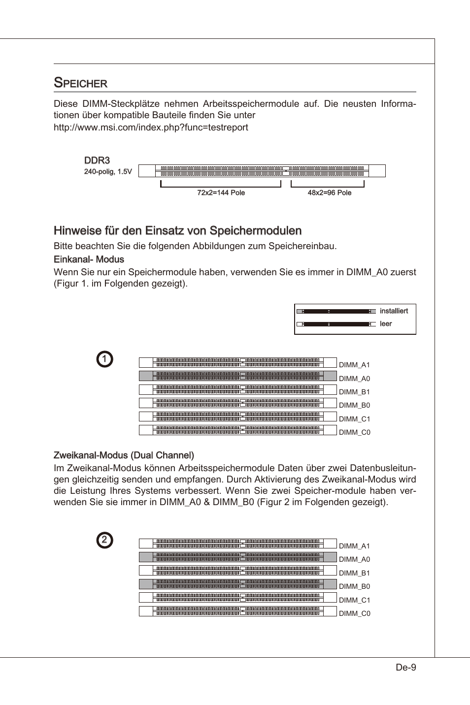 Hnwese für den ensatz von spechermodulen, Peicher | MSI X58 Pro-E User Manual | Page 59 / 170