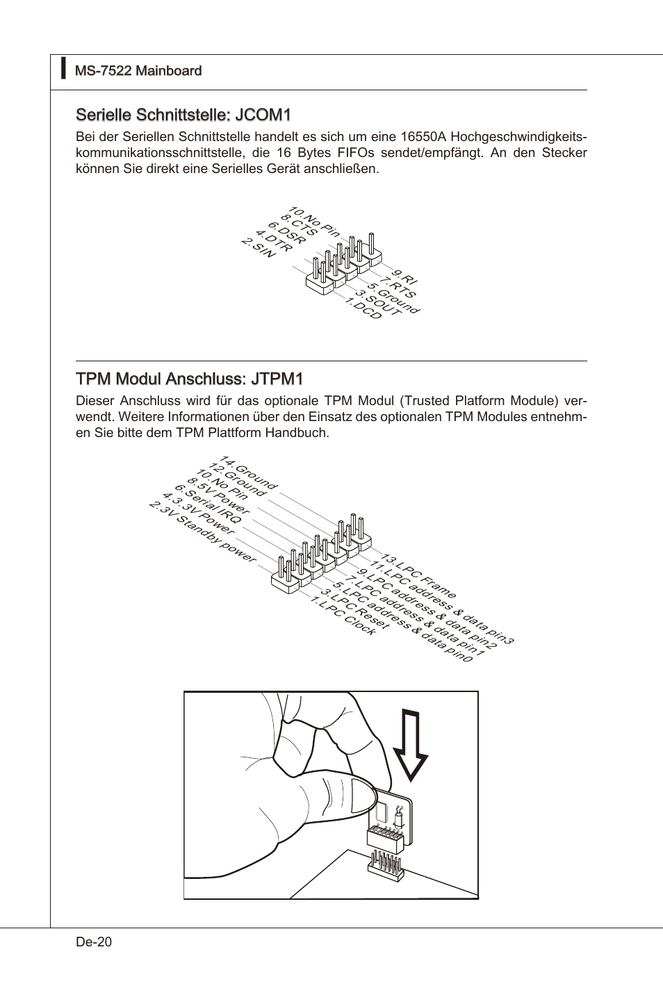 Serelle schnttstelle: jcom1, Tpm modul anschluss: jtpm1 | MSI X58 Pro-E User Manual | Page 70 / 170