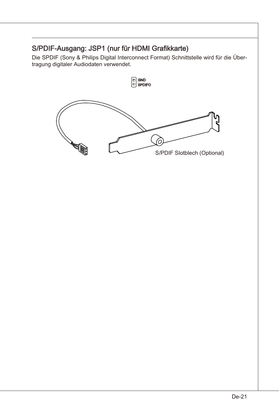 S/pdif-ausgang: jsp1 (nur für hdmi grafikkarte) | MSI X58 Pro-E User Manual | Page 71 / 170