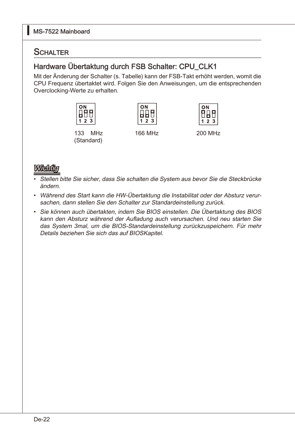 Hardware übertaktung durch fsb schalter: cpu_clk1, Wchtg | MSI X58 Pro-E User Manual | Page 72 / 170