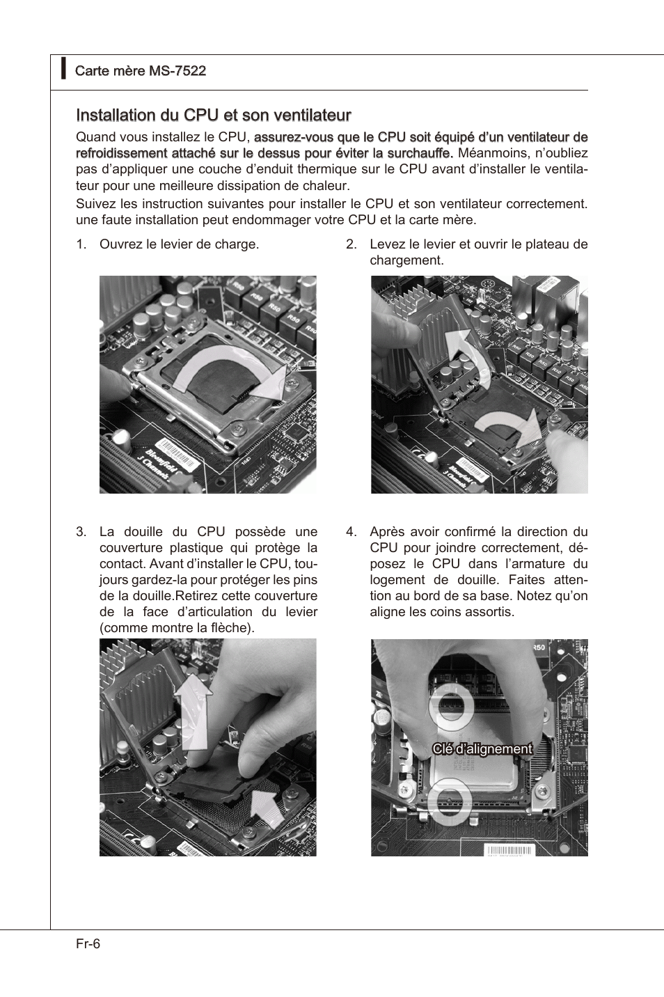 Installaton du cpu et son ventlateur | MSI X58 Pro-E User Manual | Page 96 / 170
