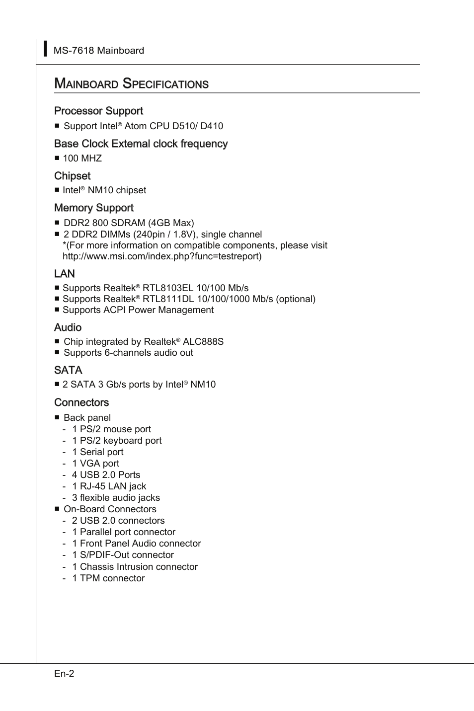 MSI Wind Board D510 User Manual | Page 12 / 106