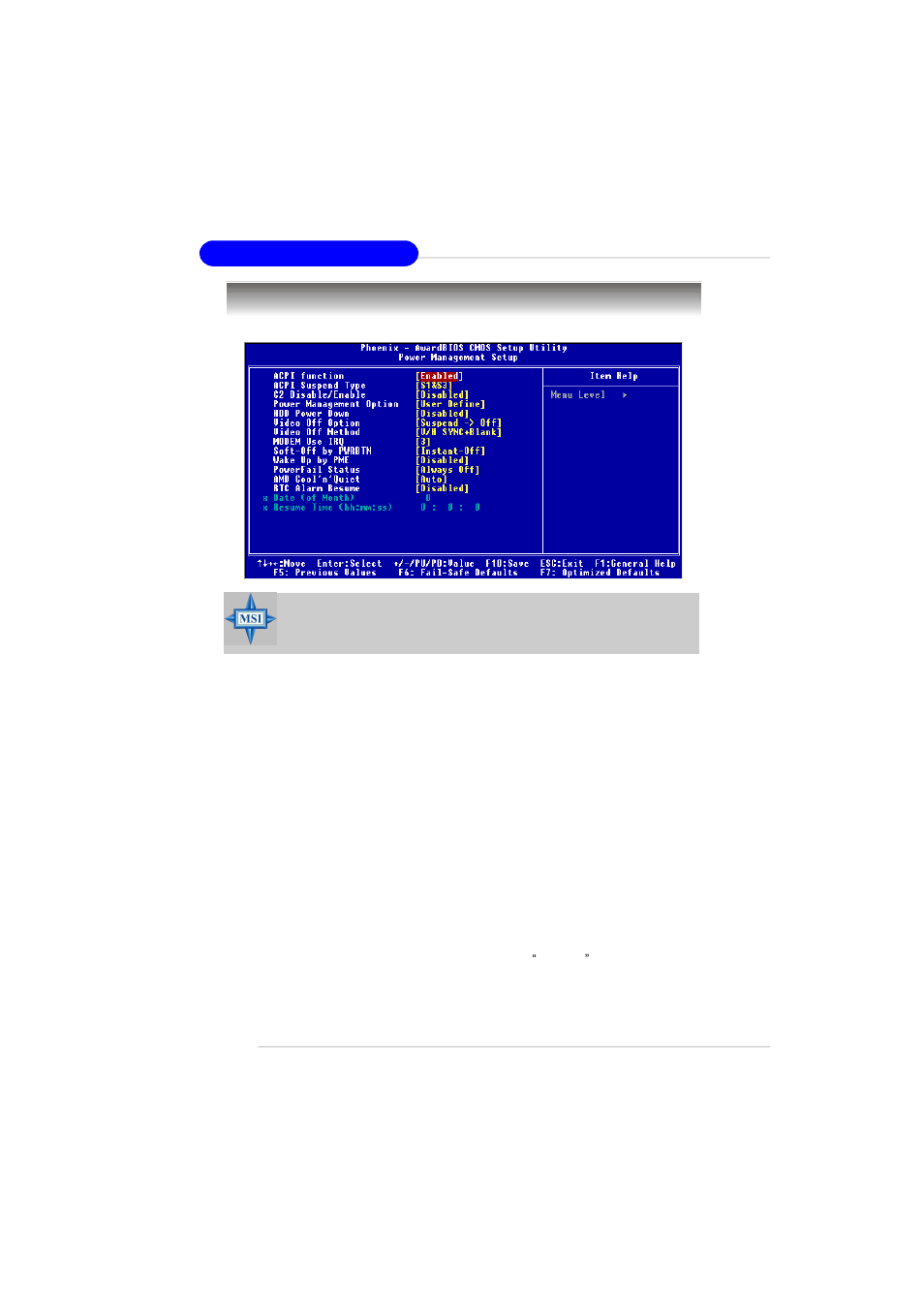 Power management setup | MSI RS480M2 User Manual | Page 49 / 131