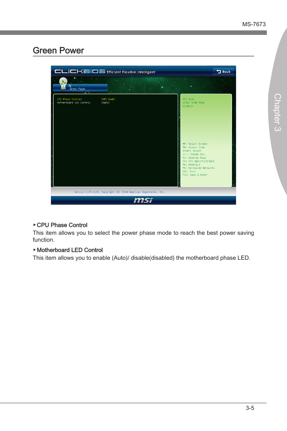 Green power, Green power -5, Chapter 3 | Chapter 3 green power | MSI PH67S-C43 (B3) User Manual | Page 45 / 82