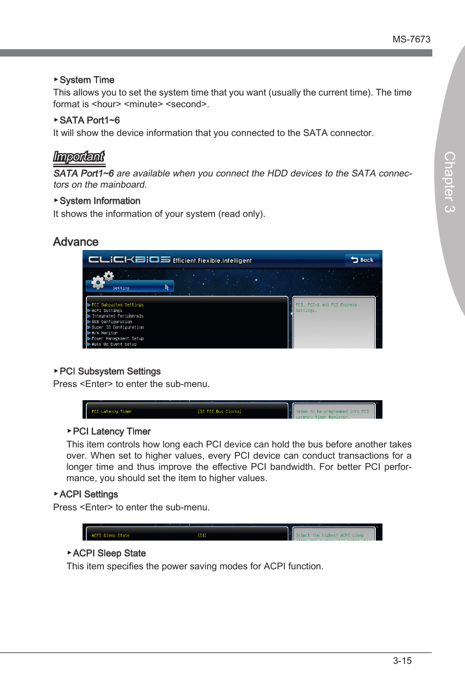 Chapter 3, Important, Advance | MSI PH67S-C43 (B3) User Manual | Page 55 / 82