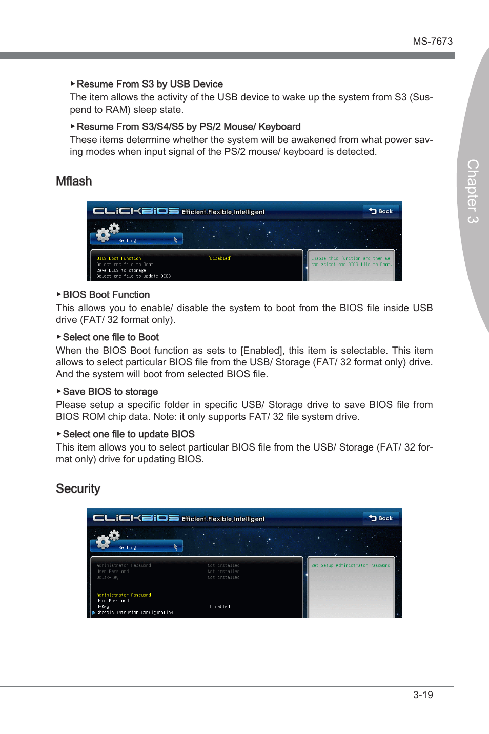 Chapter 3, Mflash, Securty | MSI PH67S-C43 (B3) User Manual | Page 59 / 82