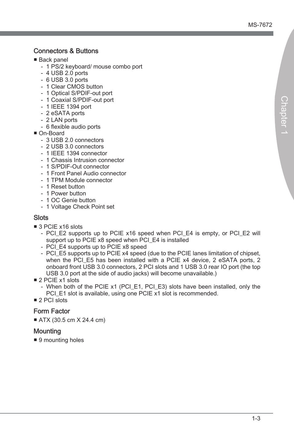 Chapter 1 | MSI P67A-GD80 (B3) Manual User Manual | Page 13 / 92