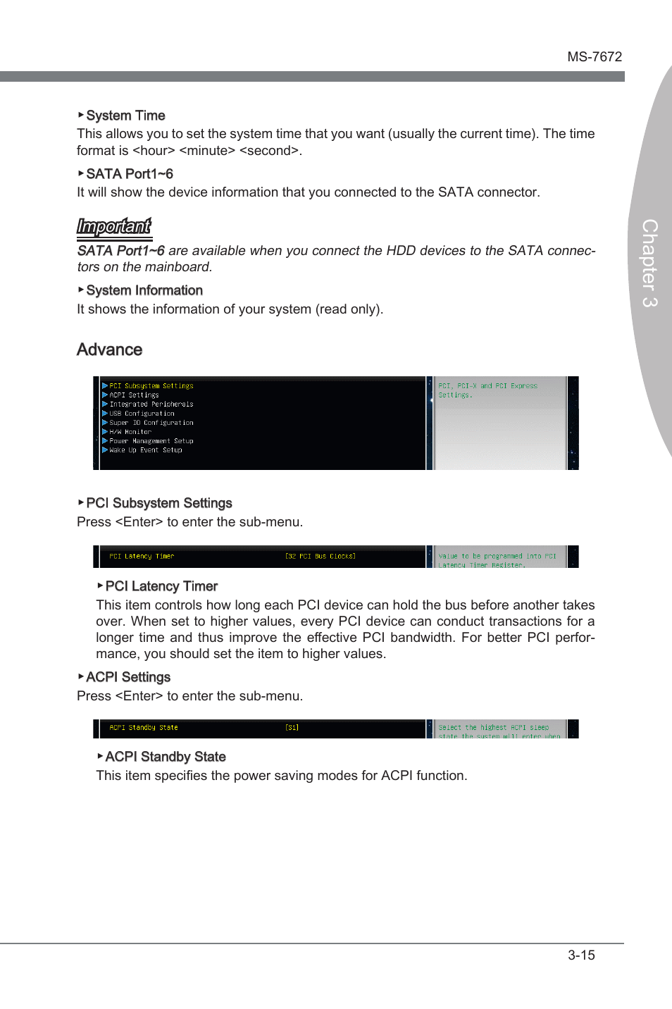 Chapter 3, Important, Advance | MSI P67A-GD80 (B3) Manual User Manual | Page 55 / 92