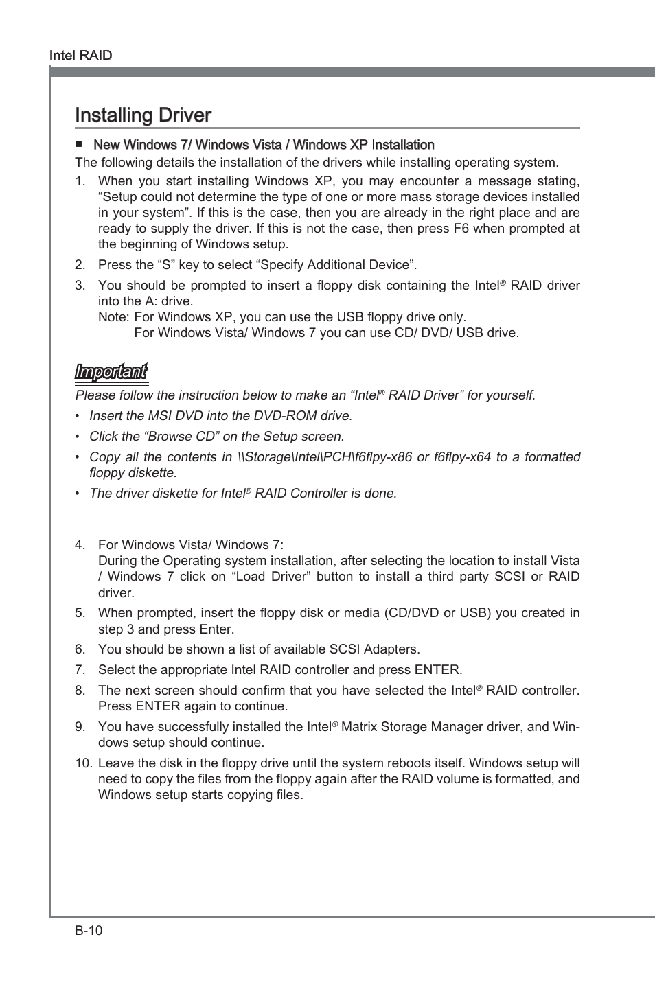 Append x b, Installng drver, Important | MSI P67A-GD80 (B3) Manual User Manual | Page 78 / 92