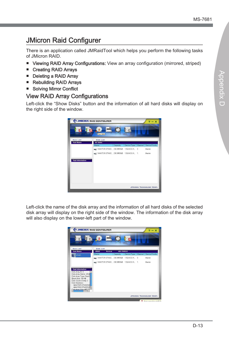 Jmicron raid configurer, Append x d, Append x d jmcron rad configurer | MSI P67A-GD65 (B3) Manual User Manual | Page 105 / 110