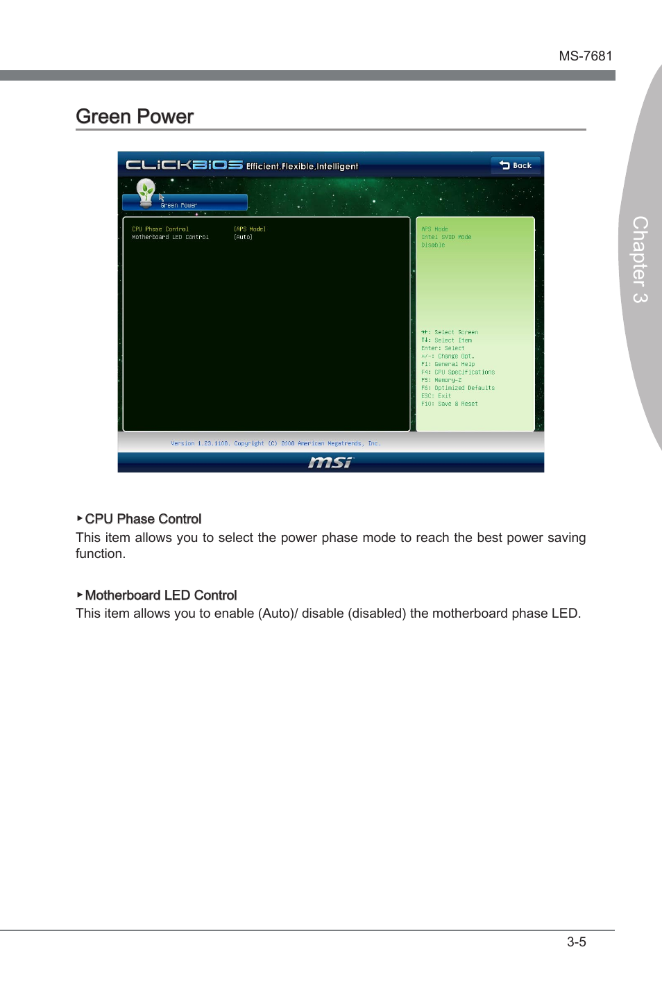 Green power, Green power -5, Chapter 3 | Chapter 3 green power | MSI P67A-GD65 (B3) Manual User Manual | Page 45 / 110