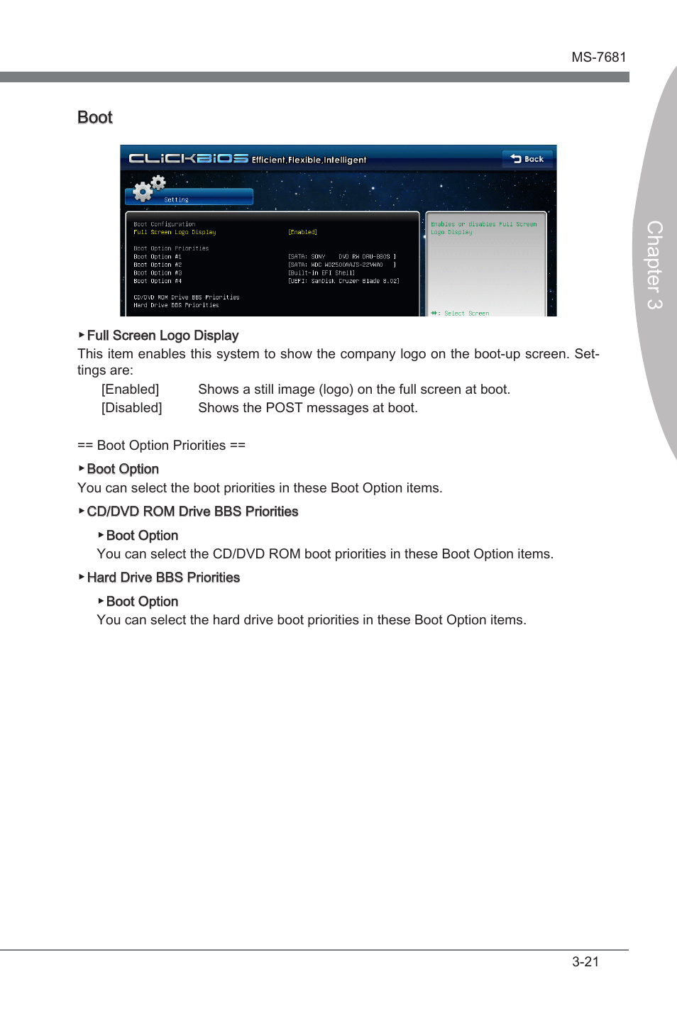 Chapter 3, Boot | MSI P67A-GD65 (B3) Manual User Manual | Page 61 / 110