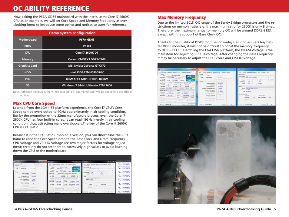 Oc ability reference, Max cpu core speed | MSI P67A-GD65 (B3) Quick Guide User Manual | Page 8 / 12