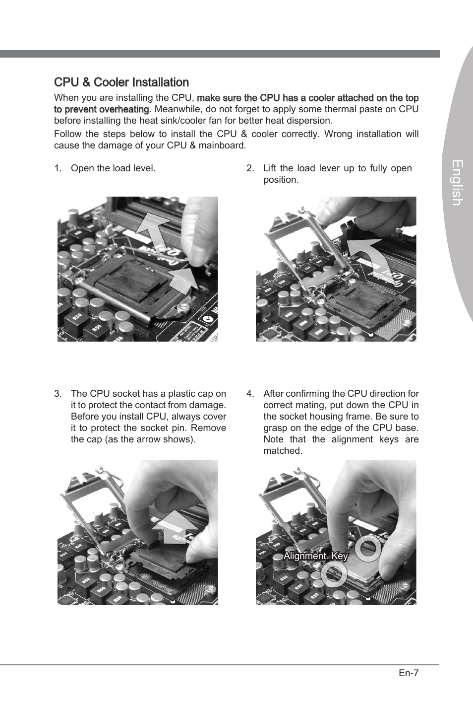 Engl sh, Cpu & cooler installaton | MSI P67A-G45 (B3) User Manual | Page 17 / 146