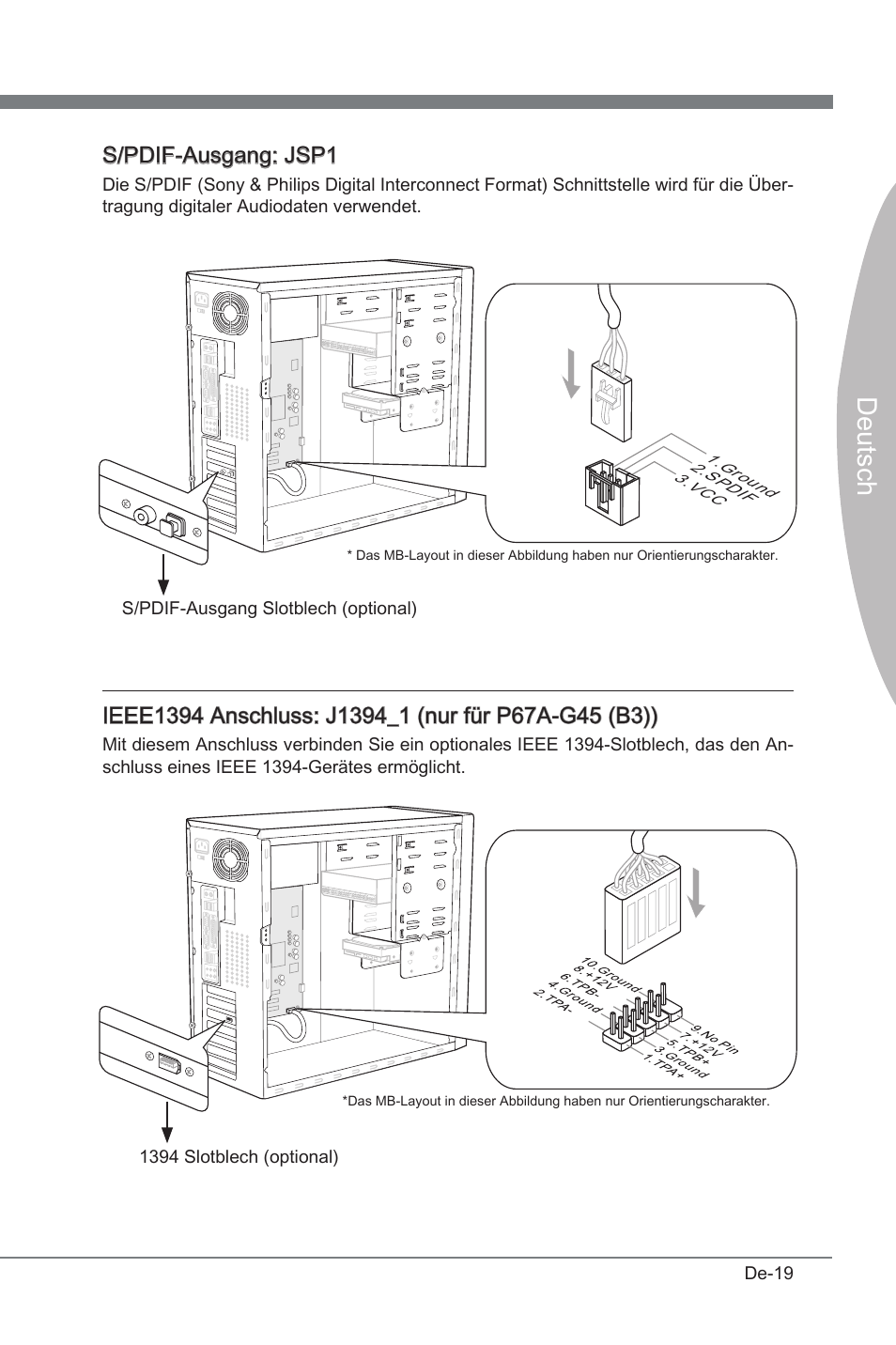 Deutsch, S/pdif-ausgang: jsp1 | MSI P67A-G45 (B3) User Manual | Page 63 / 146