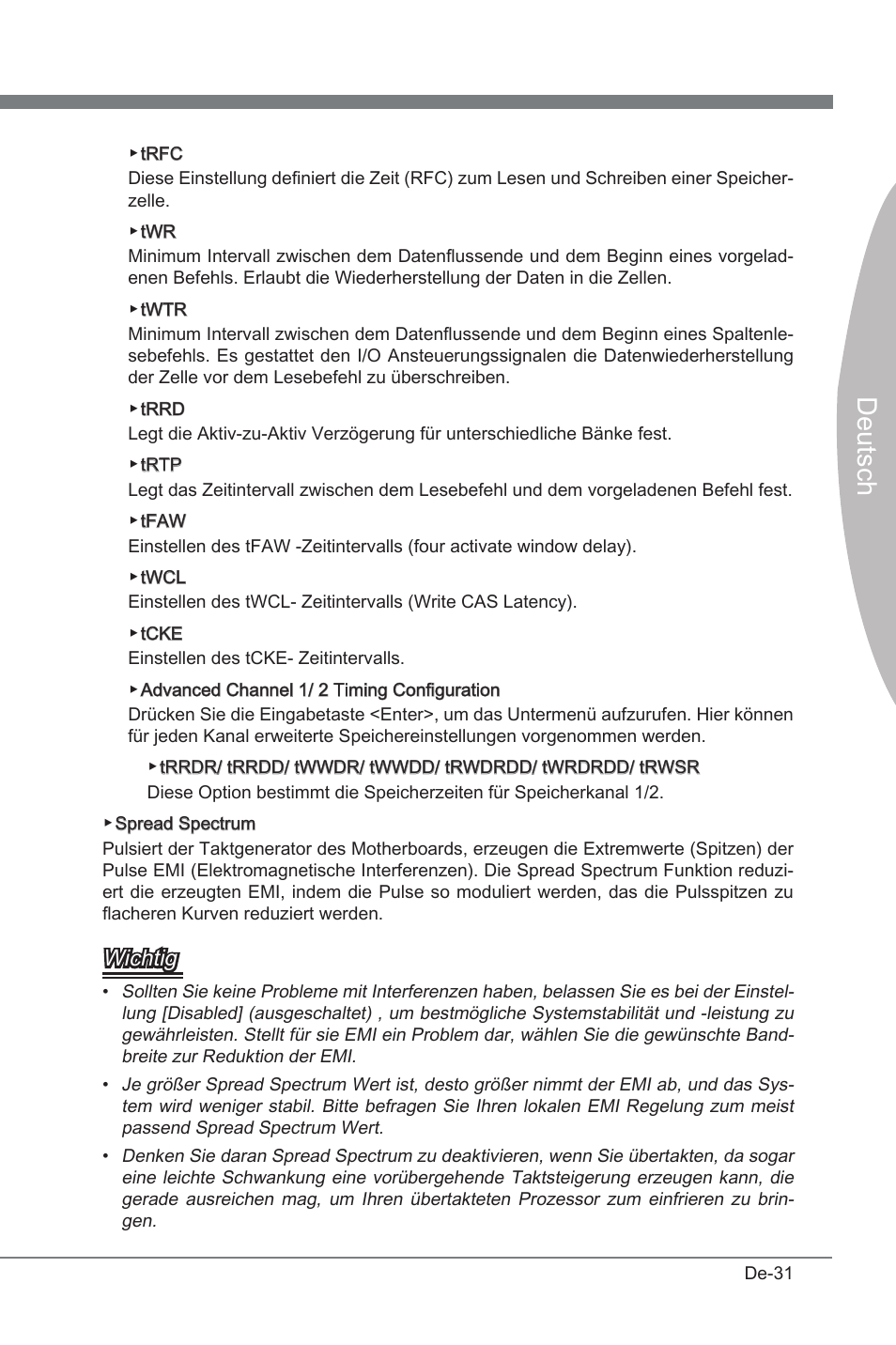 Deutsch, Wchtg | MSI P67A-G45 (B3) User Manual | Page 75 / 146