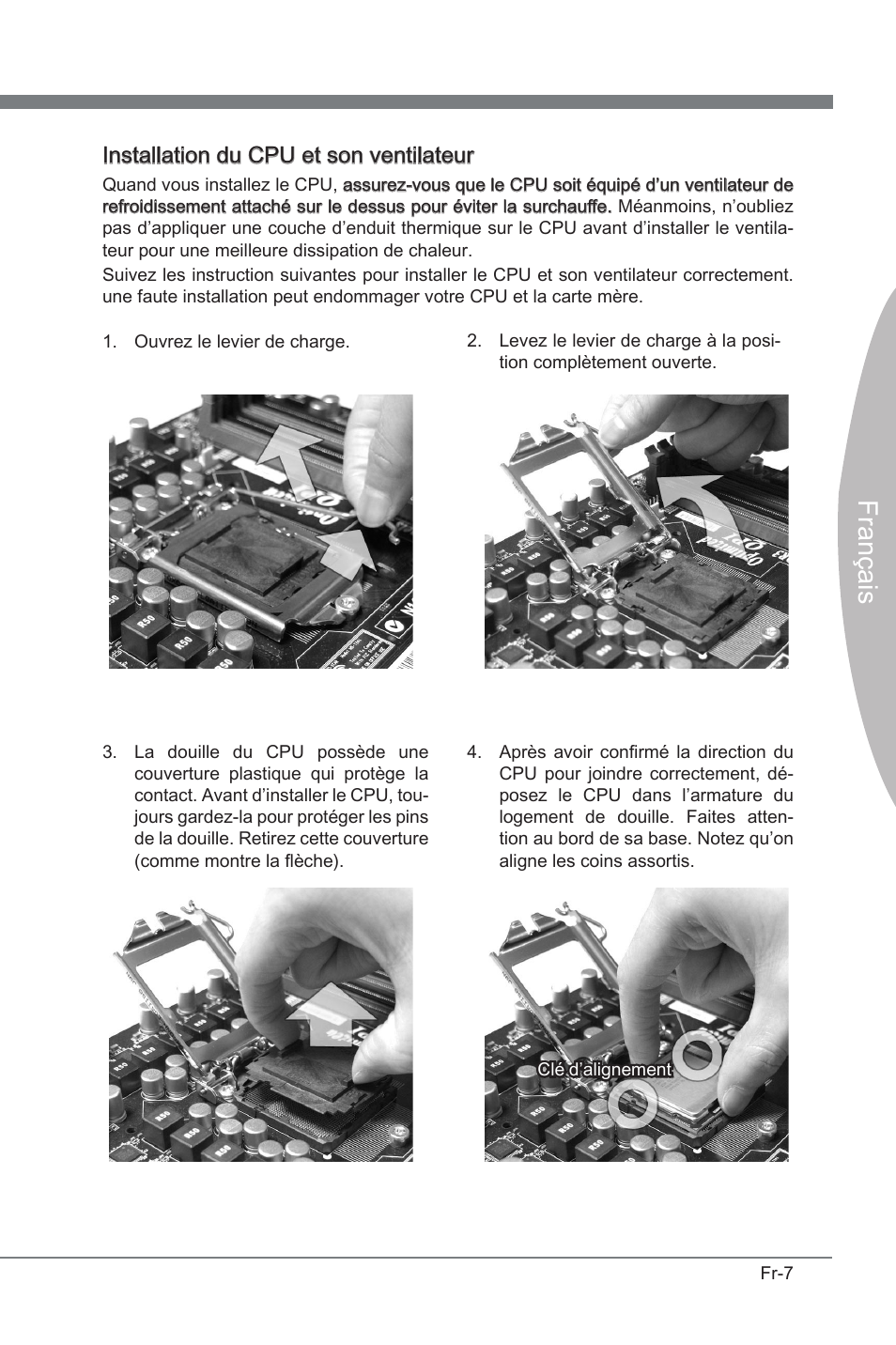 França s, Installaton du cpu et son ventlateur | MSI P67A-G45 (B3) User Manual | Page 85 / 146