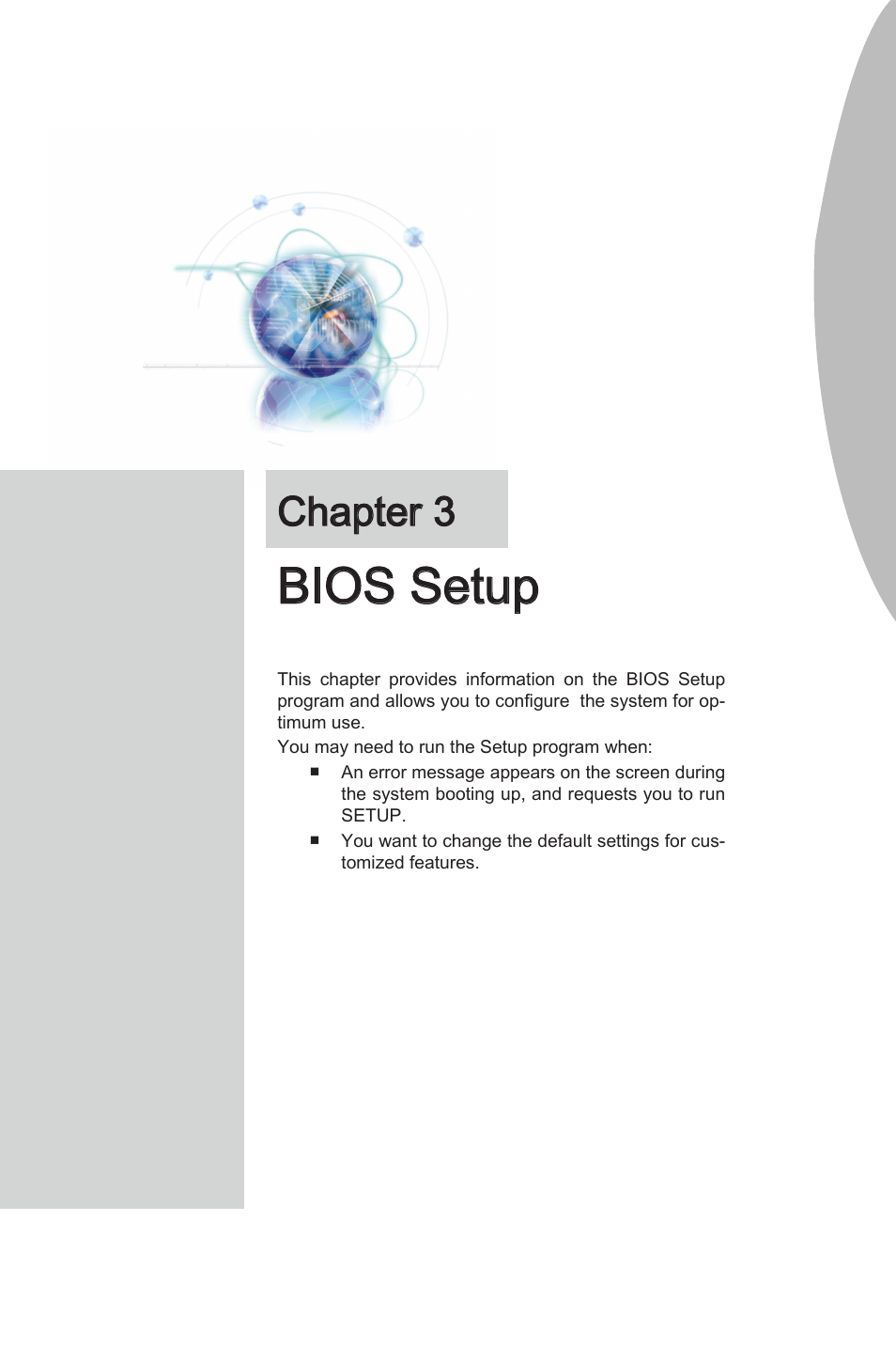 Chapter 3, Bios setup, Chapter 3 bios setup -1 | MSI P67A-G43 (B3) User Manual | Page 39 / 80